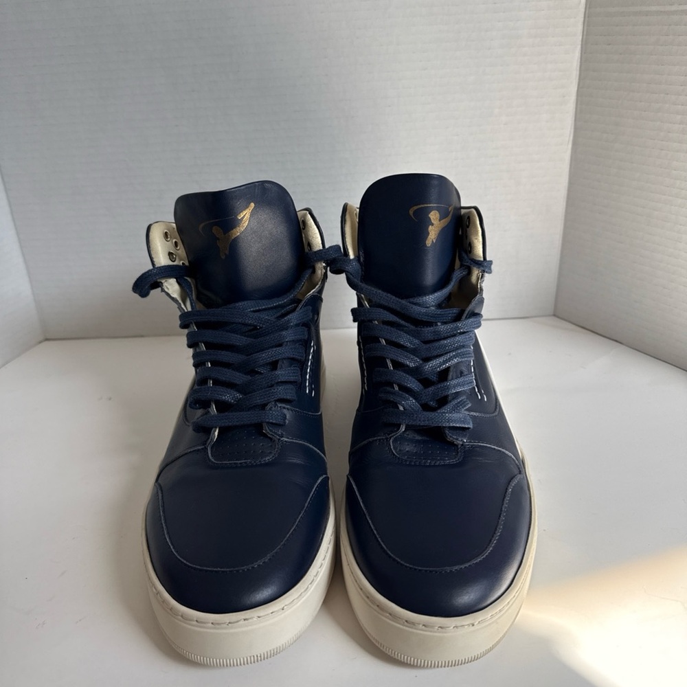 Men’s Navy Blue Leather High Top Sneakers Size 44 Casual Streetwear Shoes